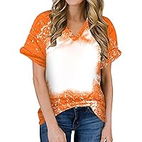 Womens Bleached Sublimation Blank Shirts Summer Short Sleeve Tops Casual Crew Neck Loose Fit Blouse Plus Size Tunic