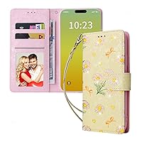 Phone Protective Flip Case Compatible with iPhone 15 Case Wallet with Card Holder, Floral Flower Pattern Flip Folio PU Leather Kickstand Card Slots Case [RFID Blocking] Shockproof Phone Cover Phone Fl
