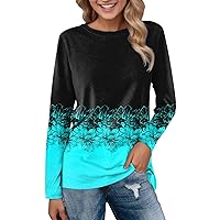 Women's Tops with Leather Trim Women Daily Tops Long Sleeve Comfortable Floral Print Blouse Tops Casual Long S