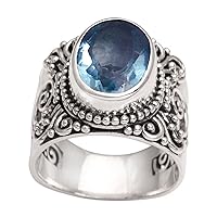 NOVICA Artisan Handmade Blue Topaz Single Stone Ring .925 Sterling Silver from Bali Cocktail Indonesia Gemstone Birthstone 'Glorious Vines'