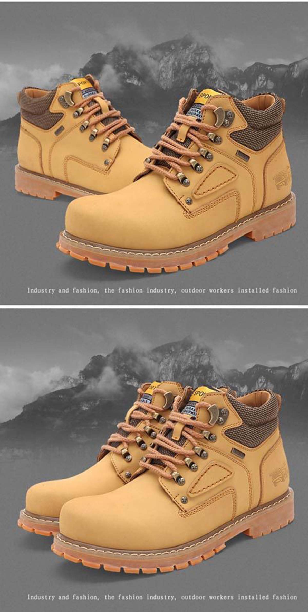 nichangyuyi Men's work boots cotton insulation and snow boots thick soled big toe men's shoes