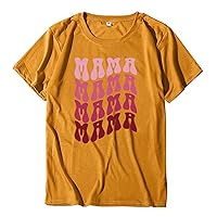 Mothers Day Shirts for Women Mama Letter Graphic Tees Lounge O-Neck Versatile Casual Softball Blouses Best Mom Shirt