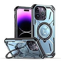 Case for iPhone 15 Pro Max/15 Plus/15 Pro/15, Shockproof Military-Grade Wireless Charging Protective 360°Rotatable Ring Stand Cover Magnetic (15 Pro Max 6.7'',Blue)