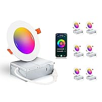 [6 Pack] 4inch Smart WiFi LED Recessed Lights,RGBCW Color Changing Recessed Lighting,Compatible with Alexa and Google Home Assistant,No Hub Required,10W 2700K-6500K,CRI90+ Wet Location