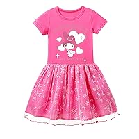 Children Cartoon Dress Basic Princess Dress-Novelty Short Sleeve Dresses-Comfy Crewneck Tulle Dress for 3-12 Years