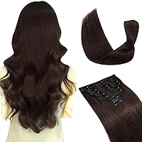 Hairro 100% Human Hair Clip in Extensions Thin 22 Inch Long Straight Dark Brown Human Hair Clip on Hairpieces 75g Machine Weft 8pcs 18 Clips for Women #2