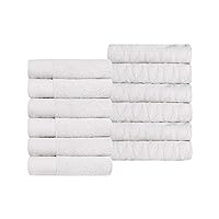 Turkish Cotton Jacquard Solid 12-Piece Washcloth/Face Towel Set, Small Decorative Towels for Facial, Cleaning, Spa, Resort, Gym, Bathroom Decor, Home Essentials, Quick Dry, White