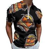 Dinosaurs World Emblem Mens Polo Shirts Quick Dry Short Sleeve Zippered Workout T Shirt Tee Top