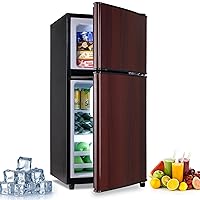 3.5 Cu.Ft Compact Refrigerator, Retro Fridge with Dual Door, Small Refrigerator with freezer,7 Level Adjustable Thermostat for Garage, Dorm,Bedroom, Office, Apartment-Wood