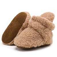 HsdsBebe Unisex Newborn Baby Cotton Booties Non-Slip Sole for Toddler Boys Girls Infant Winter Warm Fleece Cozy Socks Shoes(M1916 khaki,2)