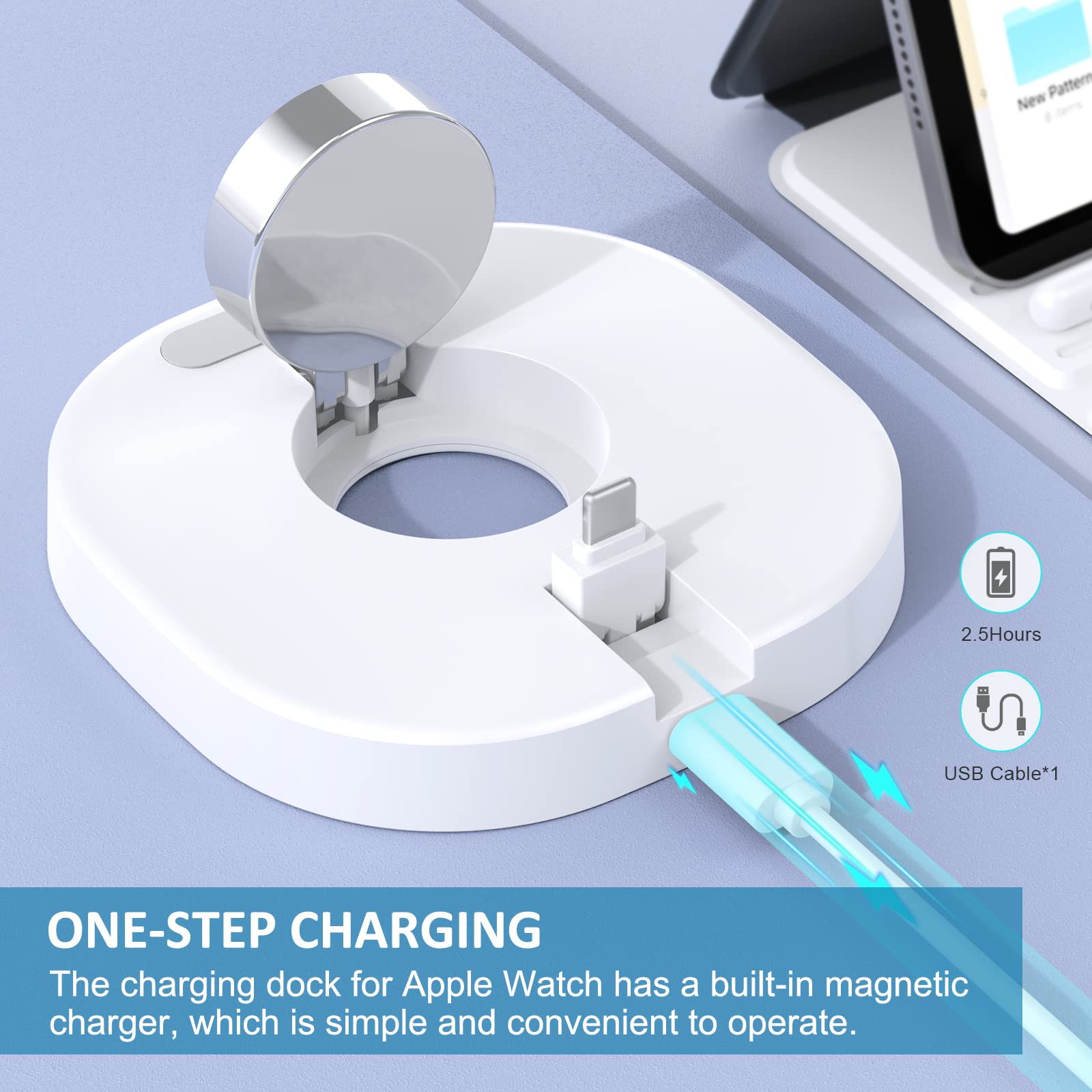 for Apple Watch Charger - 2 in 1 Wireless Watch Charger Portable Charging Stand with Charging Cable Compatible with iWatch Series 8/7/6/5/4/3/2/SE - Charging Dock Station for AirPods 1/2/3/Pro