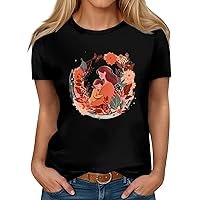 Women's Tops Summer Casual Loose Mother's Day Printed T-Shirt Round Neck Pullover Short Sleeve Top, S-2XL