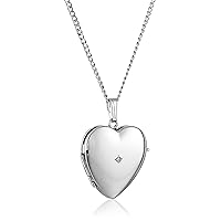 Amazon Essentials Sterling Silver Diamond-Accented Four-Picture Heart Locket Necklace, 18