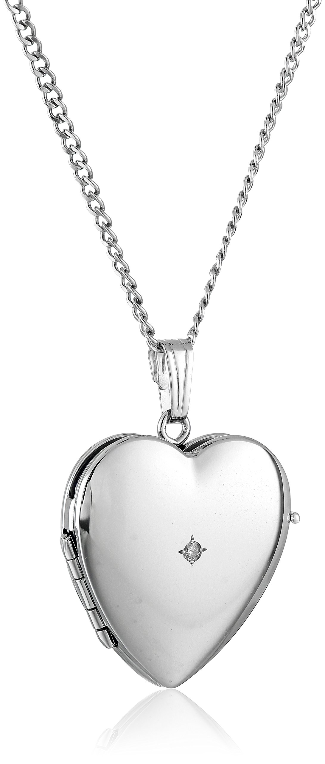 Amazon Collection Sterling Silver Diamond-Accented Four-Picture Heart Locket Necklace, 18
