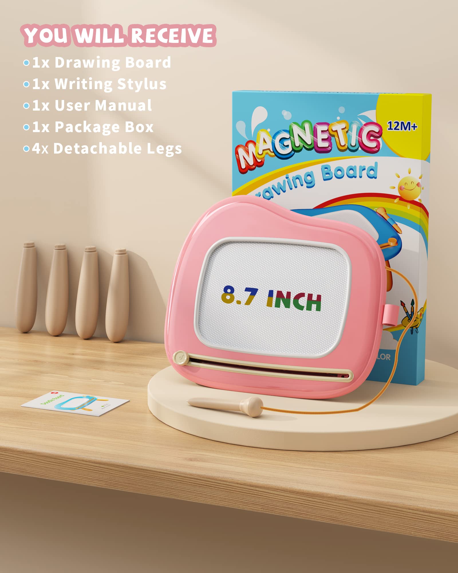 Magnetic Drawing Board, Doodle Board for Toddlers Toys Age 1-2, Magnetic Writing Board, Preschool Learning and Educational Toys for 1 2 3 Years Old Girl Boy, Gift for Birthday Christmas New Year(Pink)