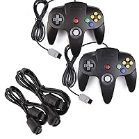 2 Pack Classic N64 Controllers (Black) Bundle with 2 Pack 6FT N64 Controller Extension Cable