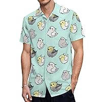 Cute Cockatiel Birds Men's Shirts Short Sleeve Hawaiian Shirt Beach Casual Work Shirt Tops
