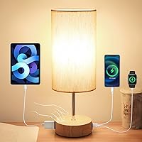 Yarra-Decor Bedside Lamp with USB A+C Charging Ports & AC Outlet Touch Control Table Lamp for Bedroom 3 Way Dimmable Nightstand Lamp with Fabric Shade for Home Office, Dorm(Bulb Included)