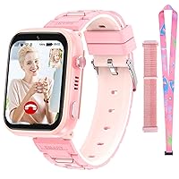 OKYUK 4G GPS Kids Smartwatch, 16GB ROM Children's Mini Cell Phone with Calling, SOS, GPS, Camera, 3-Style Cartoon Straps Life Water Resistant for 3-12 Years Girls Boys Birthday Xmas Gift (T45-Pink)