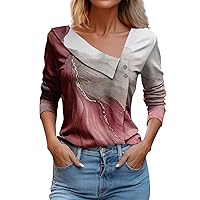 Women's Blouses Dressy Casual Tie Dyed Colorful Printed Long Sleeve Lapel V Neck Button Pullover Top Work, S-3XL