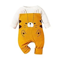 Infant Jumpsuit Baby Tiger Yellow Cartoon Animal Print Long Sleeved Crawling Clothes Jumpsuit Toddler