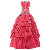 Women's Strapless Taffeta Applique Ball Gown Pick-up Quinceanera Prom Dress