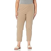 SLIM-SATION Women's Plus Size Pull on 27 Inch Solid Woven Hidden Elastic No Waist Ankle Pant