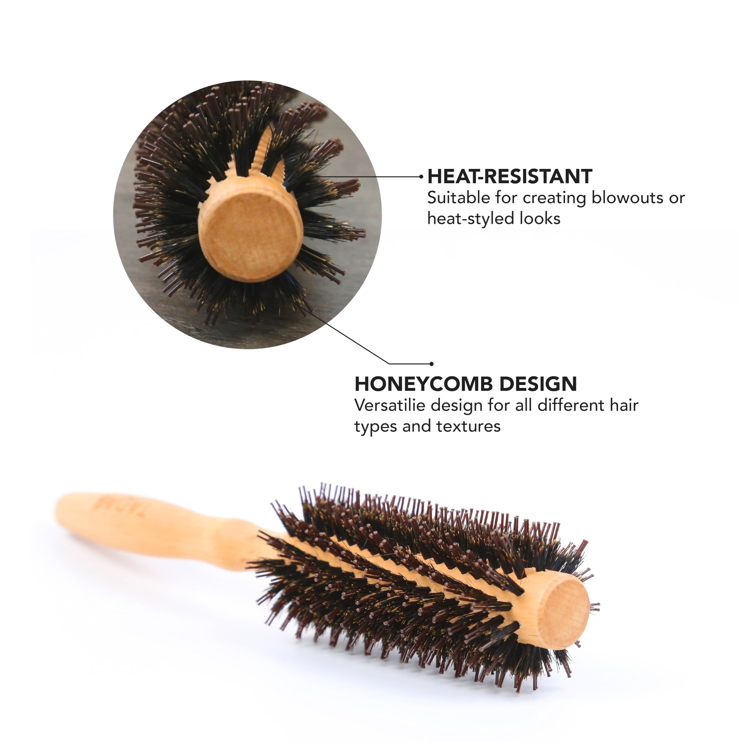 TADA Natural Beauty Bamboo Hair Brush l Wooden Comb l Bamboo Brushes for Wet Dry Curly Thick Straight Hair l Detangling Hairbrush for Women, Men, and Kids (Boar round brush)
