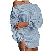 Plus Size Dresses for Women Formal,Ladies Casual Sweater Dress Strapless Long-Sleeved Loose Strap mid-Length dr