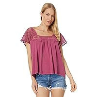 Lucky Brand Women's Square Neck Lace Beach Tee