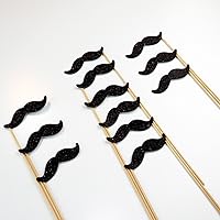 12 PC Black Mustache on a Stick Photo Booth Party Props Glitter Foamy