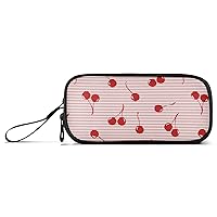 ALAZA Cherry Red Stripe Pencil Case Nylon Pencil Bag Portable Stationery Bag Pen Pouch with Zipper for Women Men College Office Work