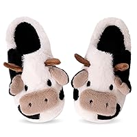 chinatera Cow Slippers for Women Men Cute Cozy Fuzzy Slippers Cartoon Animal Slippers Winter House Slippers Plush Preppy slippers
