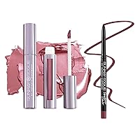 Runway Rogue ‘Boss Babe’ Pale-Mauve Pearl Glam Shimmer Long Wear Liquid Lipstick Bundle with ‘Start the Show’ Matte Muted-Plum Designer Liner Lip Liner
