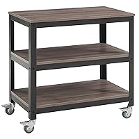 Modway Vivify Industrial Modern Three Tiered Serving Stand Rolling Cart in Gray Walnut