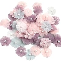 50 Pcs 1.18 inch Pearl Chiffon Flowers Bulk Artificial Flowers Heads Sew On Fabric Appliques Flowers Faux Flowers Embellishments for DIY Crafts, Sewing Clothing, Wedding Dress, Party Decor