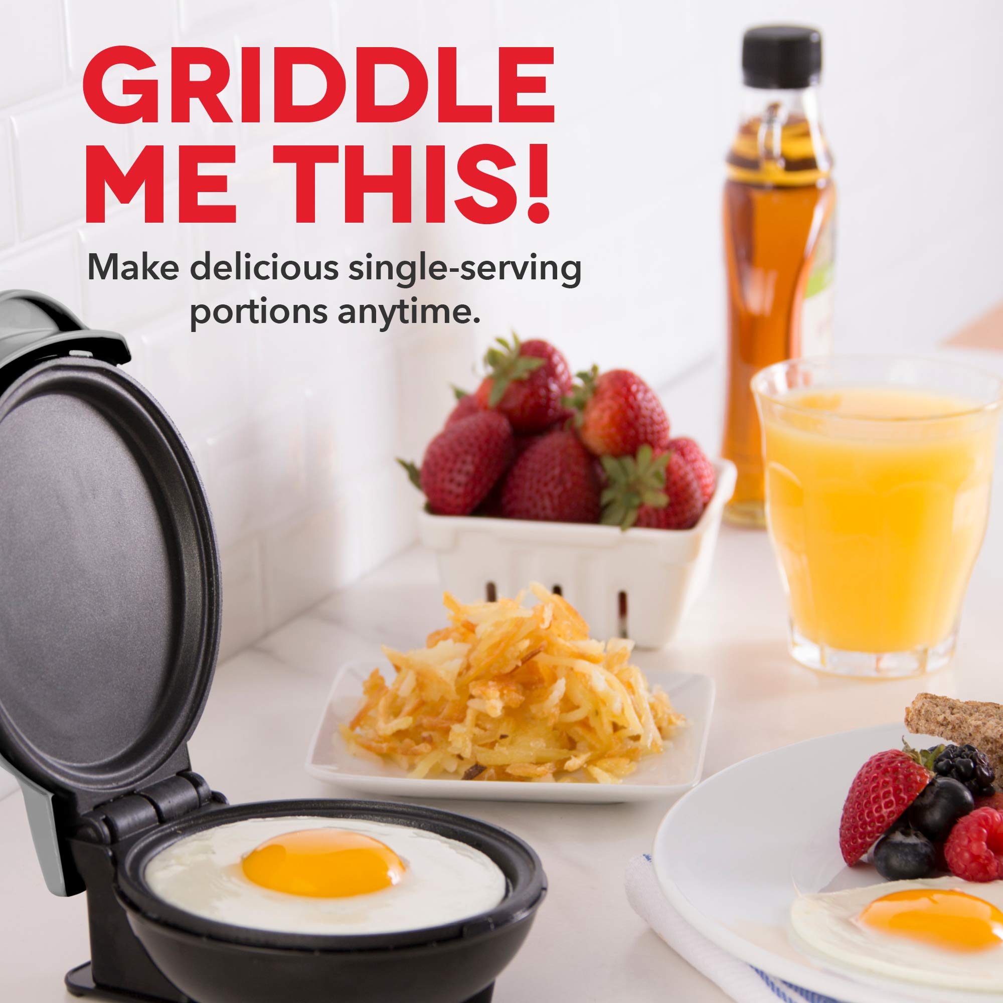 DASH Mini Maker Electric Round Griddle for Individual Pancakes, Cookies, Eggs & other on the go Breakfast, Lunch & Snacks with Indicator Light + Included Recipe Book - Silver