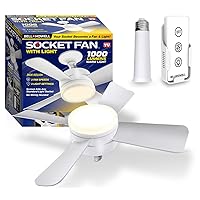Socket Fan Light Original – Warm Light Ceiling Fans with Lights and Remote | with Light Replacement for Light Bulb/Ceiling Fan for Bedroom, Kitchen, Living Room, 1000 Lumens AS SEEN ON TV
