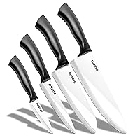 Nuwave 4-piece White Ceramic Knife Set – Includes 3” Paring Knife, 5” Utility Knife, 6.5” Everyday Knife & 8” Chef’s Knife, Ideal Super Sharp Kitchen Knives, Rust Proof, with Ergonomic Handles