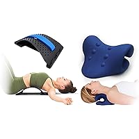 Back Stretcher and Neck Cloud Pillow Set: Spinal Health Support with Adjustable Arch Levels - Cervical Decompression - Quality Plush Material for Complete Pain Relief