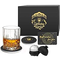 Whiskey Glasses with Luxury Box -10 Oz Crystal Bourbon Glass, Ice Molds and Coasters, Whisky Glass Gift for Men, Whiskey Gifts for Men Dad Husband Birthday Father's Day Groomsmen Gifts