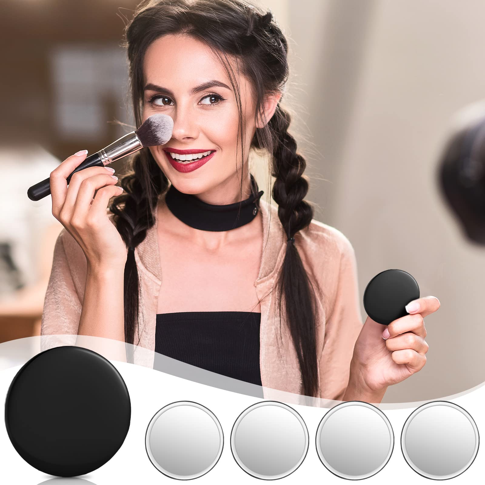 Compact Mirror Round Makeup Glass Mirror Small Pocket Mirror Portable Mini Mirrors Personal Purse Mini Makeup Mirror for Women Girls Gifts Travel Daily Use, 2.76 Inch (Black, 72 Pieces)