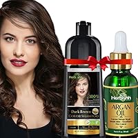 Hair Strengthening Combo Contains Hair Color Shampoo Hair Dye 500ml Dark Brown + Herbishh Argan Oil for Hair – Deep Condition Hair Argan Oil for Hair Frizz Control & Damage Repair - 30ml