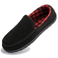 NewDenBer Men's Moccasin Slippers Warm Memory Foam Felted Wool Plush Shearling Lined Slip on Indoor Outdoor House Shoes