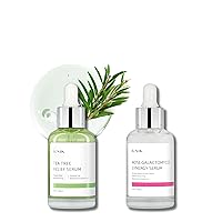 Tea Tree Relief Serum & Rose Galactomyces Synergy Face Ampoule Hydrating Facial Essence Deep Moisturizing Soothing Calming Pore Minimizing Non-sticky Non-greasy Vegan Korean Skincare