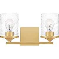 Quoizel ABR8614AB Abner Transitional Industrial-Inspired Clear Hammered Glass Medium Bath Vanity Wall Light, 2-Light 200 Total Watts, 8