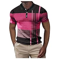 Polo Shirt for Men Fashion Zip Stripe Print Patchwork Pullover Shirt Slim Short Sleeve Summer Casual Moisture Wicking Shirts