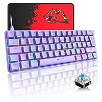 SELORSS 60% Mechanical Gaming Keyboard Compact Type C Wired 62 Keys LED Backlit USB Waterproof Keyboard 18 Chroma RGB Backlight Full Anti-ghosting Keys Compatible with PS4/PS5/Xbox/PC (Purple)