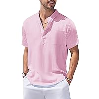 COOFANDY Men's Cotton Linen Henley Shirt Short Sleeve Hippie Casual Beach T-Shirts with Pocket