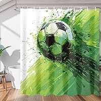 Watercolor Soccer Shower Curtain for Bathroom Decor, 72x72in Bath Curtains, Waterproof Bathroom Curtains with Hooks for Bathtubs